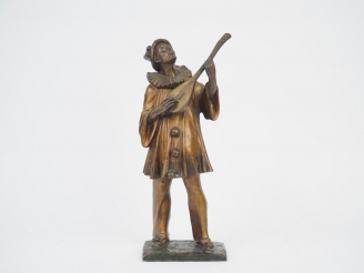 Vente aux enchères BOUSQUET. "Pierrot" Sculpture en bronze à double patine Signée. H. 40 