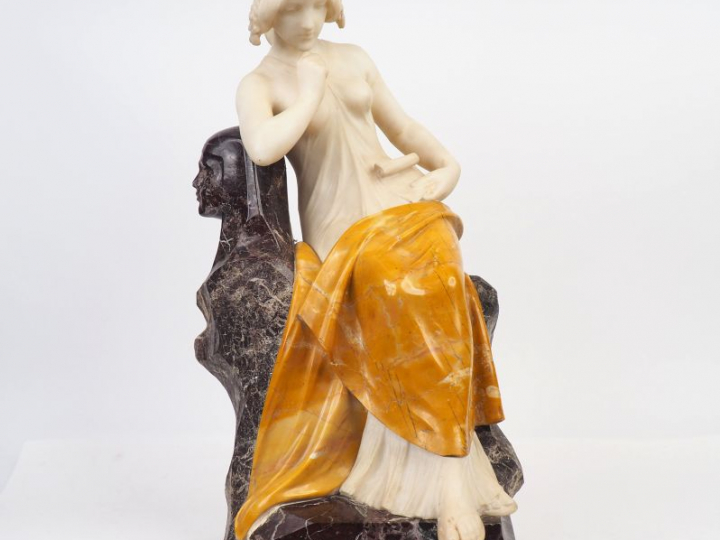 GUILLAUME. "Rebecca" Sculpture en marbre polychrome et albâtre. Signée