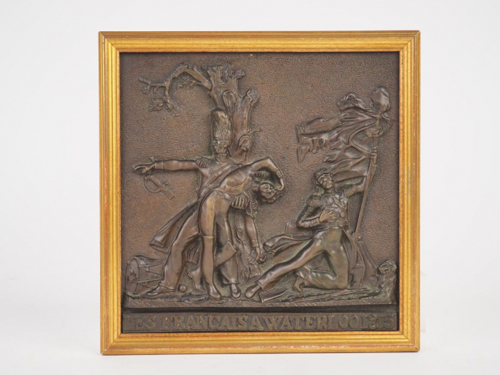 Plaque commémorative XIXème en bronze  "les français à Waterloo 1815".