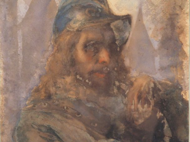 Ecole française fin XIXème "Portrait de soldat en armure" Aquarelle  D
