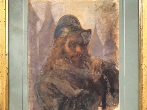 Ecole française fin XIXème "Portrait de soldat en armure" Aquarelle  D