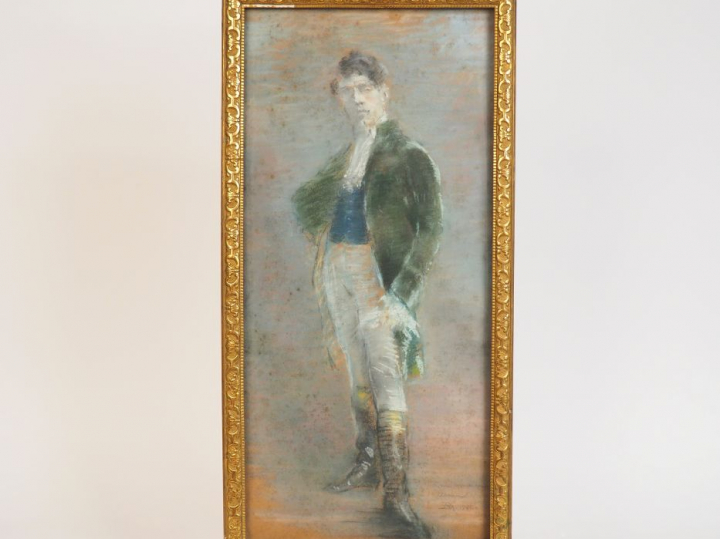 Ecole française début Xxème "Portrait de gentilhomme" Pastel monogramm