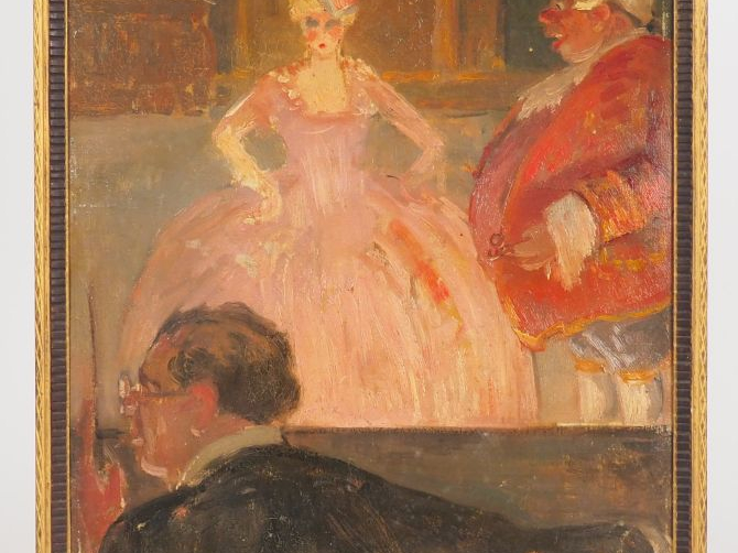 Ecole française fin XIXème début Xxème "personnages de théatre" Huile 