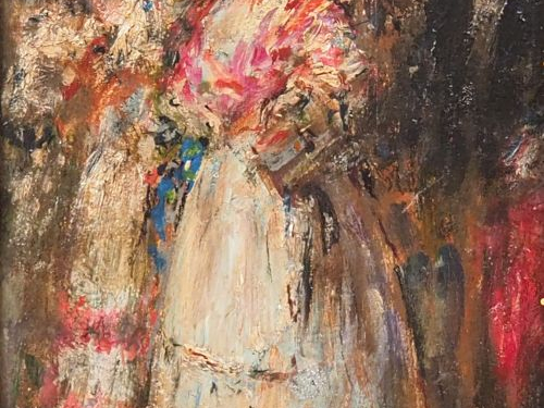 Ecole française vers 1900 "Elégantes à l'ombrelle" Huile sur panneau d