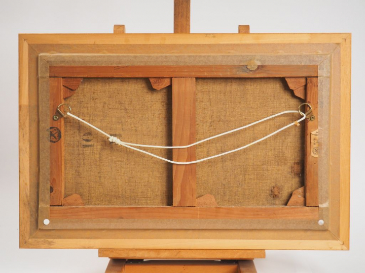 Ecole francaise début Xxème "Paysage lacustre au troupeau". Huile sur 