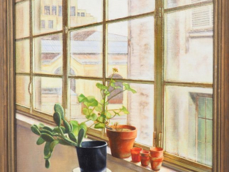 Vente aux enchères Ecole XXème "Nature morte aux plantes d'intérieur". Huile sur toile Di