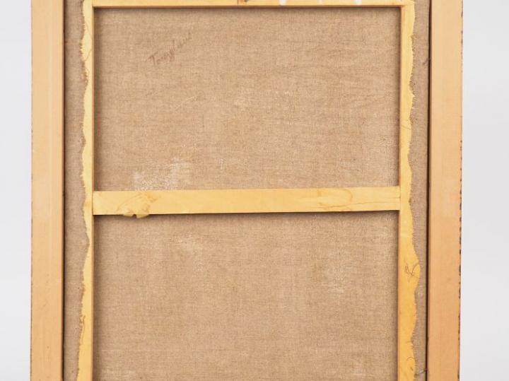 Ecole XXème "Nature morte aux plantes d'intérieur". Huile sur toile Di