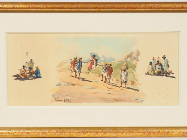 Ecole française vers 1930. 3 aquarelles "scènes de la vie quotidienne 