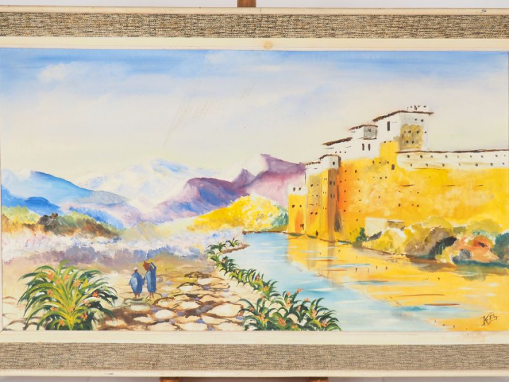 Ecole orientaliste Xxème monogrammée KB "Paysage d'afrique du Nord" Hu