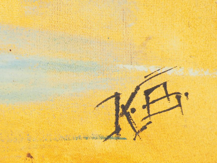 Ecole orientaliste Xxème monogrammée KB "Paysage d'afrique du Nord" Hu