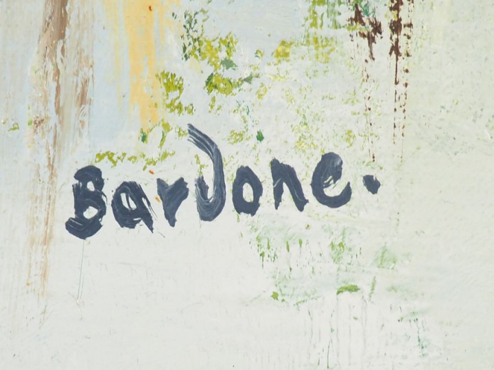 BARDONE "le Giure lac d'Antre-Jura" Huile sur toile signée en bas Dim.