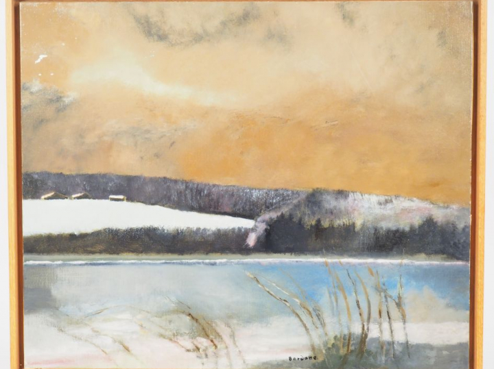 BARDONE "Orage sur le lac de l'Abbaye-Jura". Huile sur toile signée en