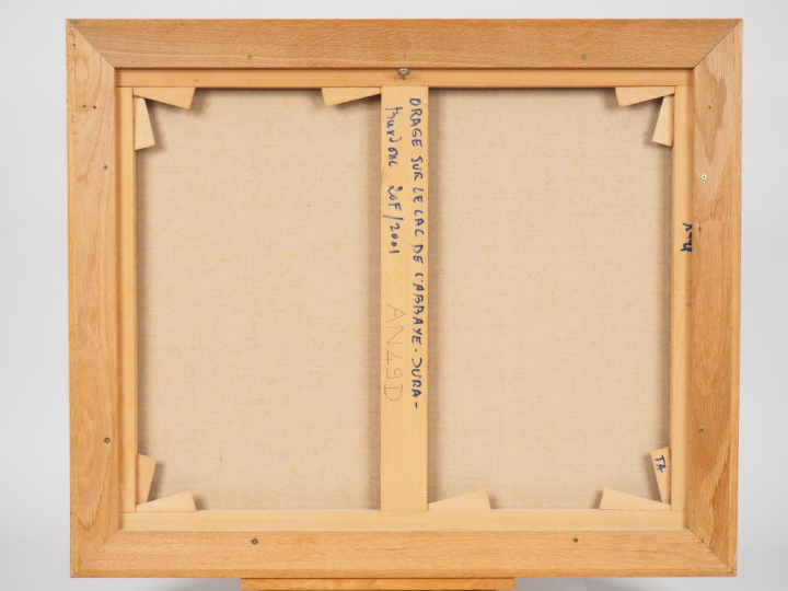 BARDONE "Orage sur le lac de l'Abbaye-Jura". Huile sur toile signée en