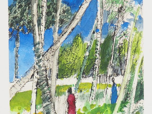 BARDONE "Femme dans la clairière à Ceylan" Aquarelle signée en bas à g