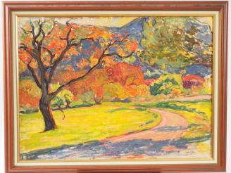 Vente aux enchères H. BRUGNOT "Paysage fauve" Huile sur toile, signée en bas à droite Dim