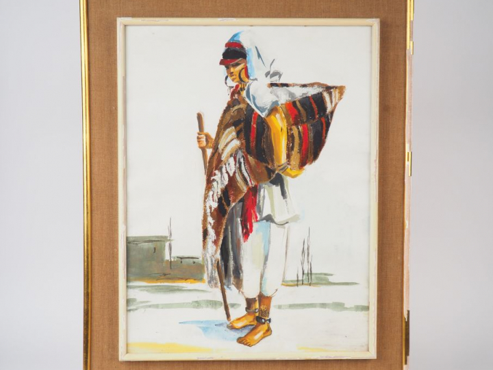 BEN DAHMANE. Gouache signée en bas à droite "Portrait d'arabe"  Dim. 6