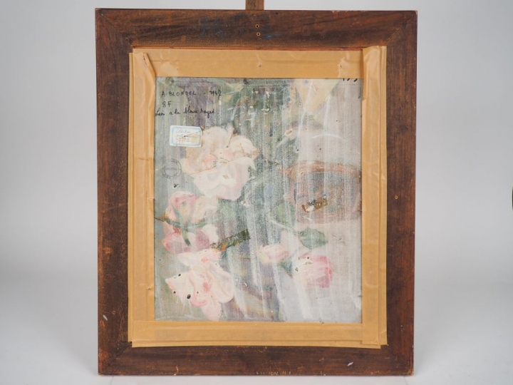 BLONDEL"Lisou à la blouse rayée" Huile sur panneau, signée en bas à ga