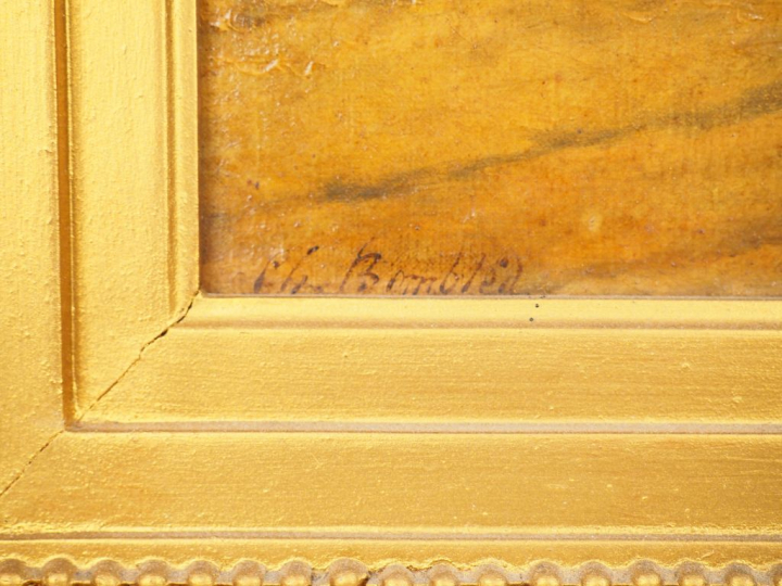 BOMBLED "Soldats et jeune fermière" Huile sur toile, signée en bas à g