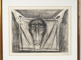 Vente aux enchères Bernard BUFFET  "tête de Christ" Epreuve d'artiste, signée en bas à dr