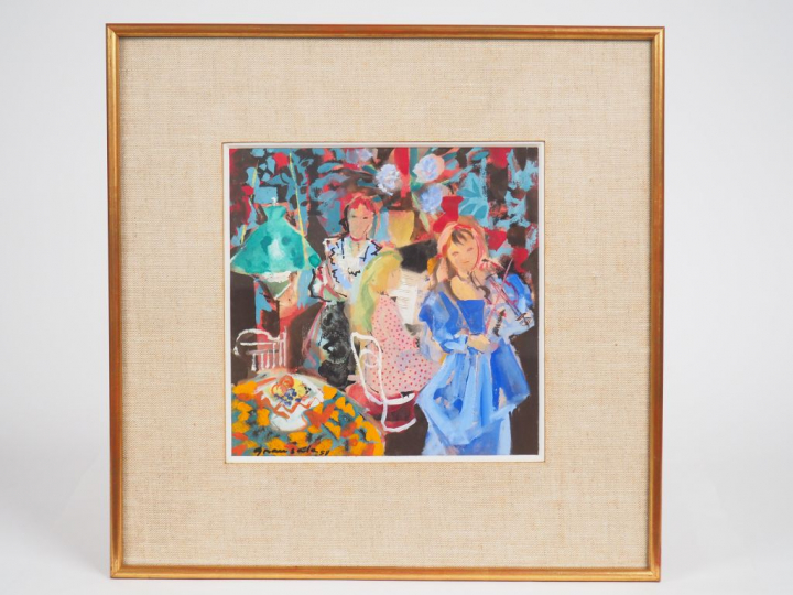 GRAU SALA "le concert familial". Gouache signée en bas à gauche et dat