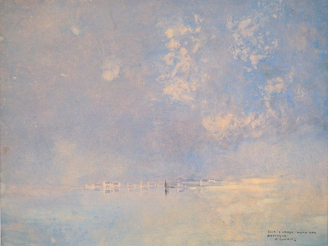 Vente aux enchères E. GUERIN "Soir d'orage, Morbihan, Bretagne" Aquarelle, signée en bas 