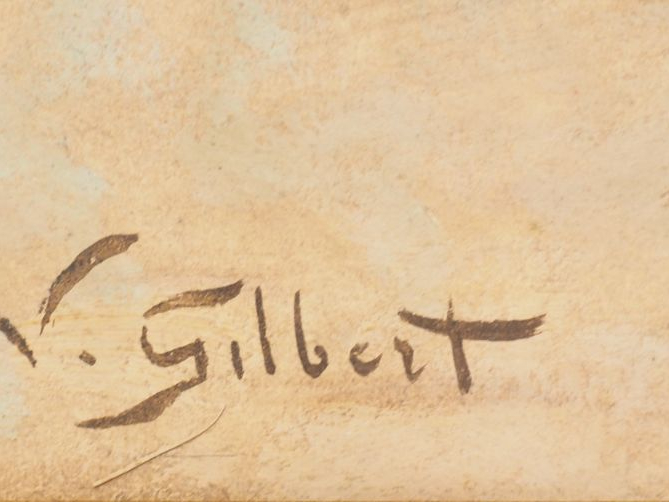 Victor GILBERT "Elégantes sur la plage" Aquarelle, signée en bas à gau