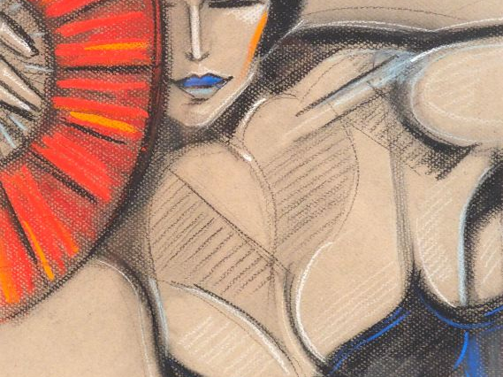 GISCLARD "Danseuse à l'éventail". Pastel, signé en bas à droite. Dim. 