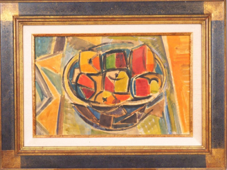 Vente aux enchères LATAPIE "Nature morte cubiste" Aquarelle sur papier marouflée sur toil