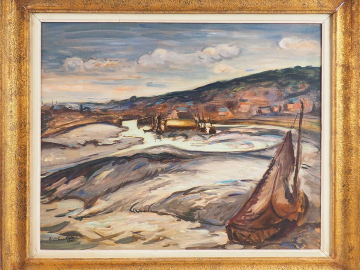 E. OTHON-FRIESZ "Embouchure de la Touques" Huile sur toile, signée en 