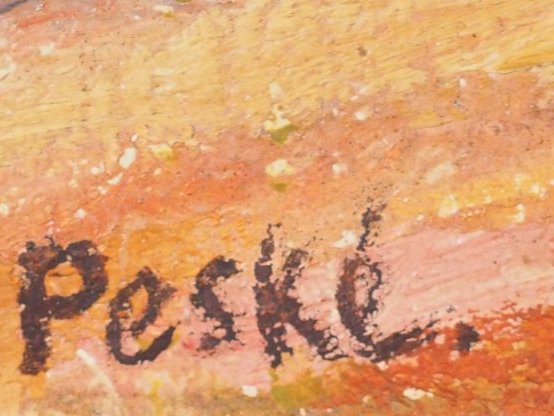 PESKE "La plaine de Bormes en hiver". Huile sur toile, signée en bas à