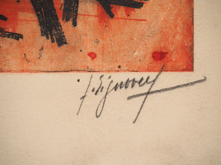 SIGNOVERT "Composition"  Aquatinte, signée en bas à droite