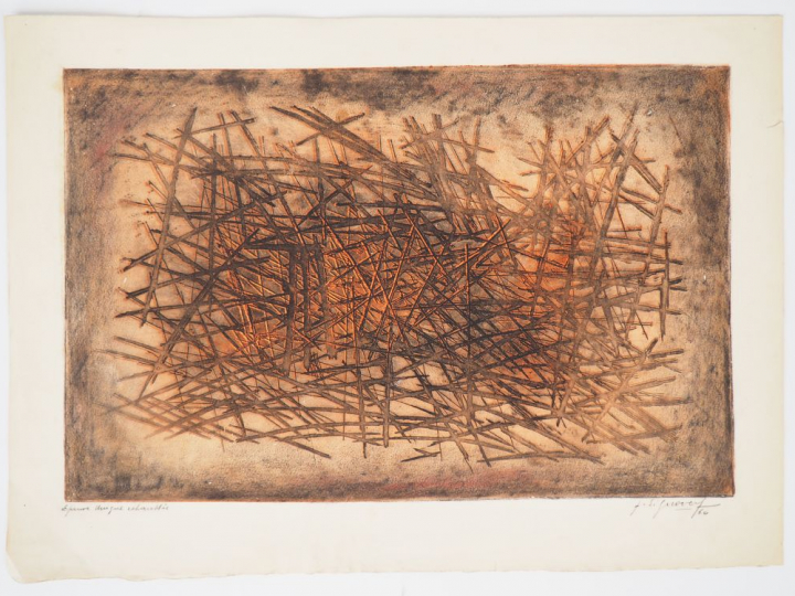 SIGNOVERT "composition" Gravure datée et signée 1960