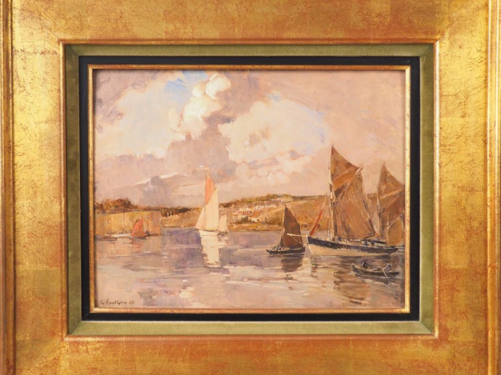 VAUTHRIN "Le port de Concarneau". Huile sur panneau, signée en bas à g