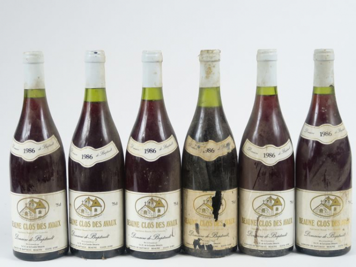6 BOUTEILLES BEAUNE 'CLOS DES AVAUX' DOMAINE DE BAPTAULT - 1986 - 2 EA