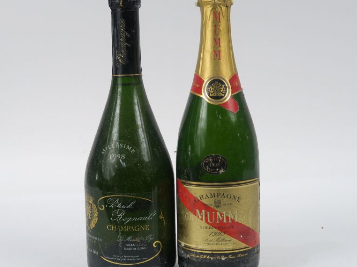 2 BOUTEILLES CHAMPAGNE 1998 : 1 MUMM - 1 PATRICK REGNAULT GC BLANC DE 