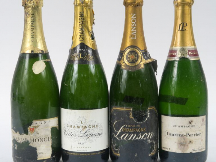 4 BOUTEILLES CHAMPAGNE : 1 LAURENT PERRIER - 1 LANSON - 1 VICTOR LEJEU