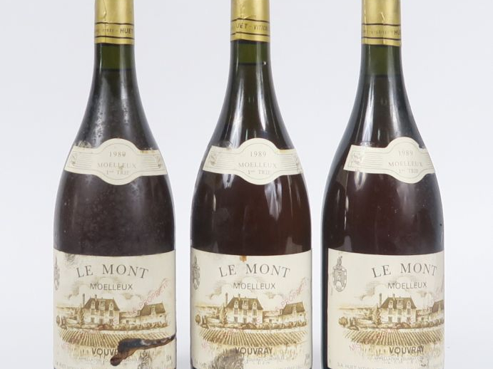 3 BOUTEILLES VOUVRAY HUET 'LE MONT' MOELLEUX 1ere TRIE - 1989 - 2 CM/E
