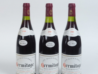 Vente aux enchères 3 BOUTEILLES HERMITAGE 'LES DIONNIERES' FAYOLLE - 1989 - 3 à 2,5 CM