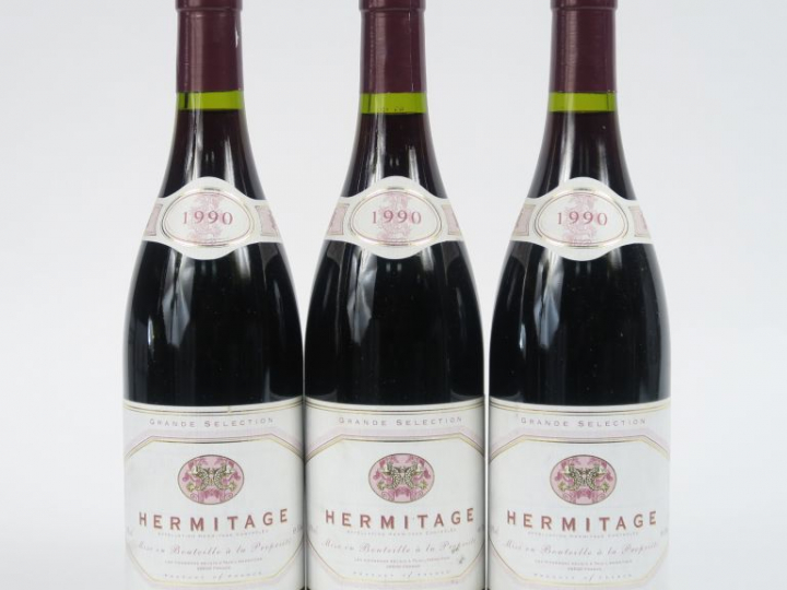 3 BOUTEILLES HERMITAGE - 1990 - 1,5 CM