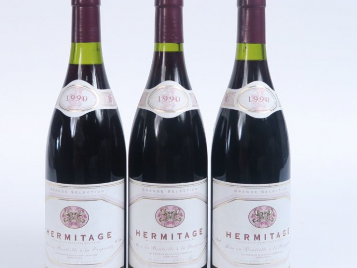3 BOUTEILLES HERMITAGE - 1990 - 1 à 1 CM/2 à 2 CM
