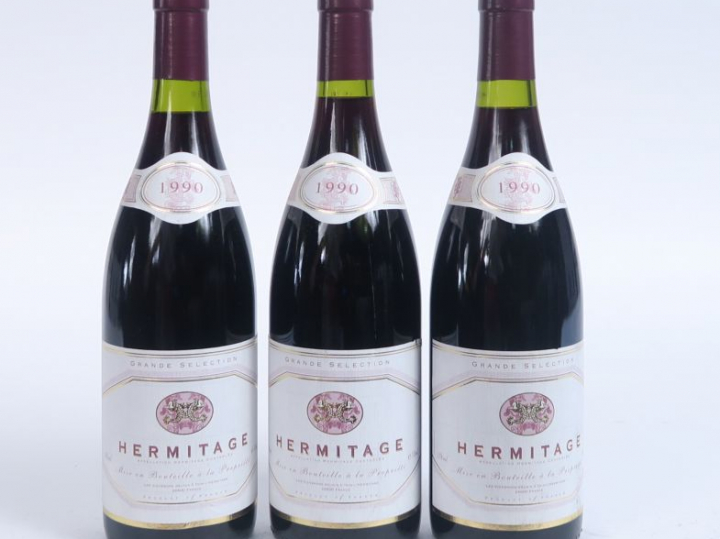 3 BOUTEILLES HERMITAGE - 1990 - 3 à 2 CM