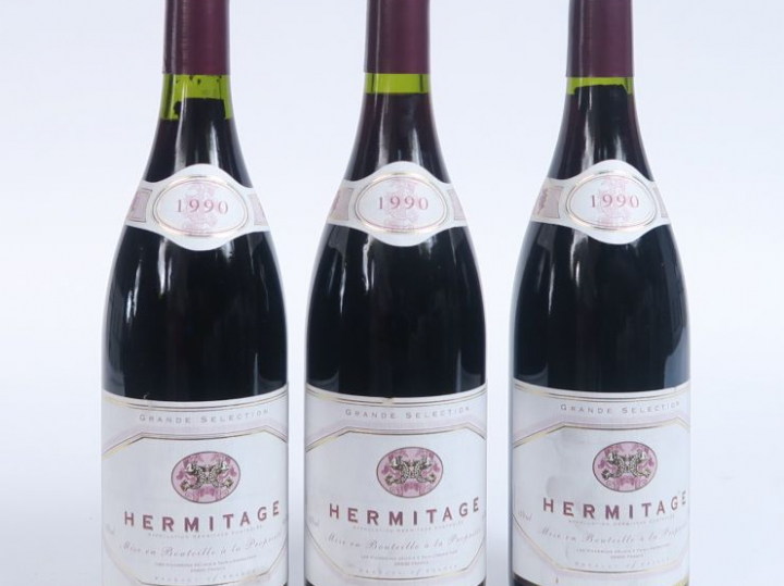 3 BOUTEILLES HERMITAGE - 1990 - 2 à 1,5 CM/1 à 2 CM