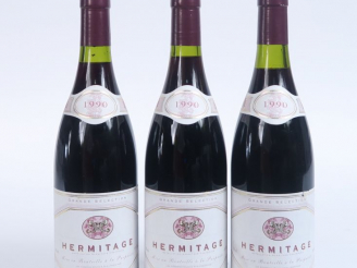 Vente aux enchères 3 BOUTEILLES HERMITAGE - 1990 - 1 à 1,5 CM/1 à 2 CM/1 à 2,5 CM 