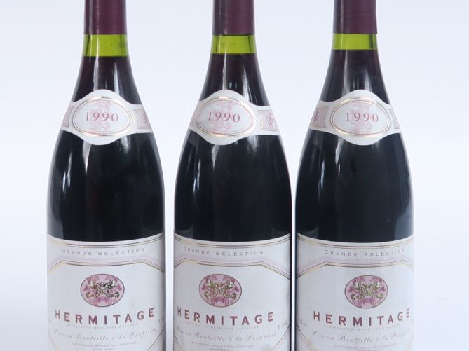 3 BOUTEILLES HERMITAGE - 1990 - 3 à 2 CM