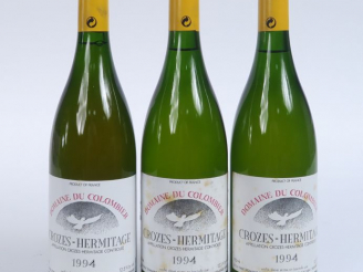 Vente aux enchères 3 BOUTEILLES CROZES HERMITAGE BLANC DOMAINE COLOMBIER - 1994 - 3 à 2 C