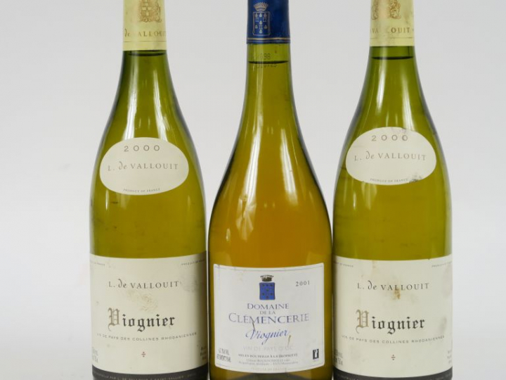 3 BOUTEILLES VIOGNIER : 2 L. DE VALLOUIT 2000 - 1 DOMAINE DE LA CLEMEN