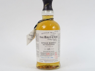 Vente aux enchères 1 BOUTEILLE WHISKY THE BALVENIE 'SINGLE BARREL' 15 ANS 47,8° - MISE : 