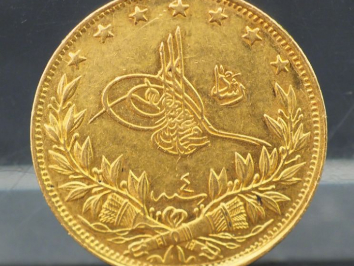 Pièce de 100 piastres or Turquie Poids : 7,22 g Frais de vente : 5 % T