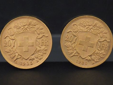 13 pièces de 20 francs suisse or Frais de vente : 5 % TTC