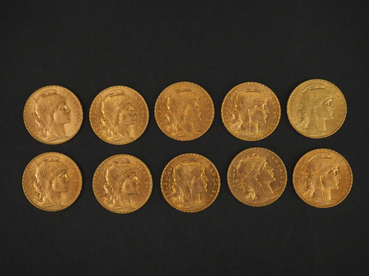 10 pièces de 20 francs or Frais de vente : 5 % TTC